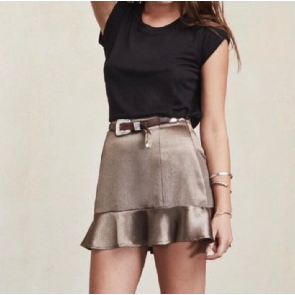 Reformation Metallic Bronze Ruffle Hem Mini Skirt Petite Size 4P